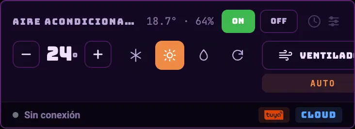 Aire por infrarrojo · modo, temperatura y ventilador.