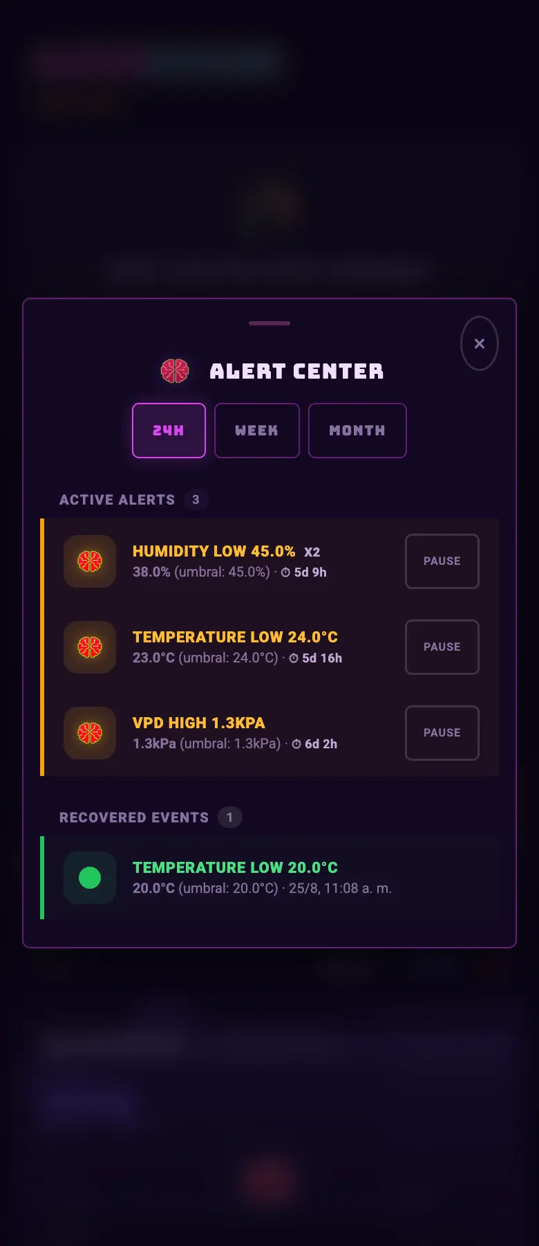 FIG 09a · Historial de alarmas de la zona: qué saltó, cuándo y con qué valor.