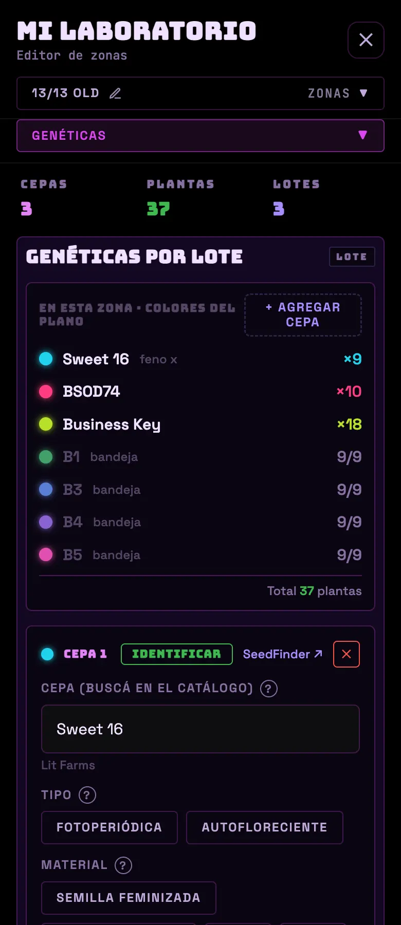 FIG 16e · Genéticas con buscador de catálogo.